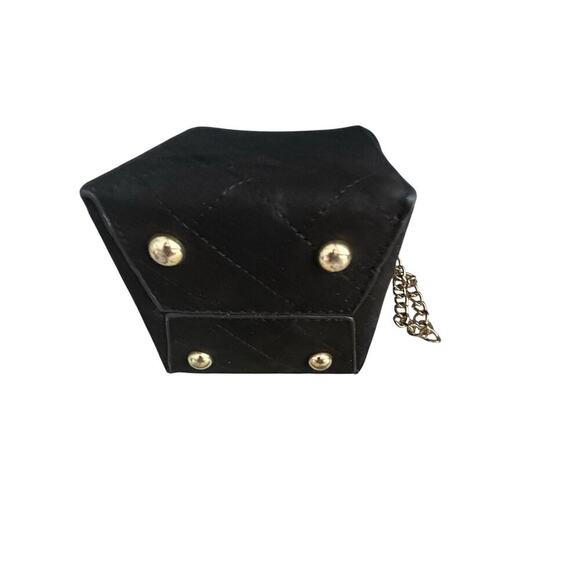 Quilted Mini Drawstring Shoulder Bag Black Pouch Gold Chain Crossbody - Picture 14 of 16